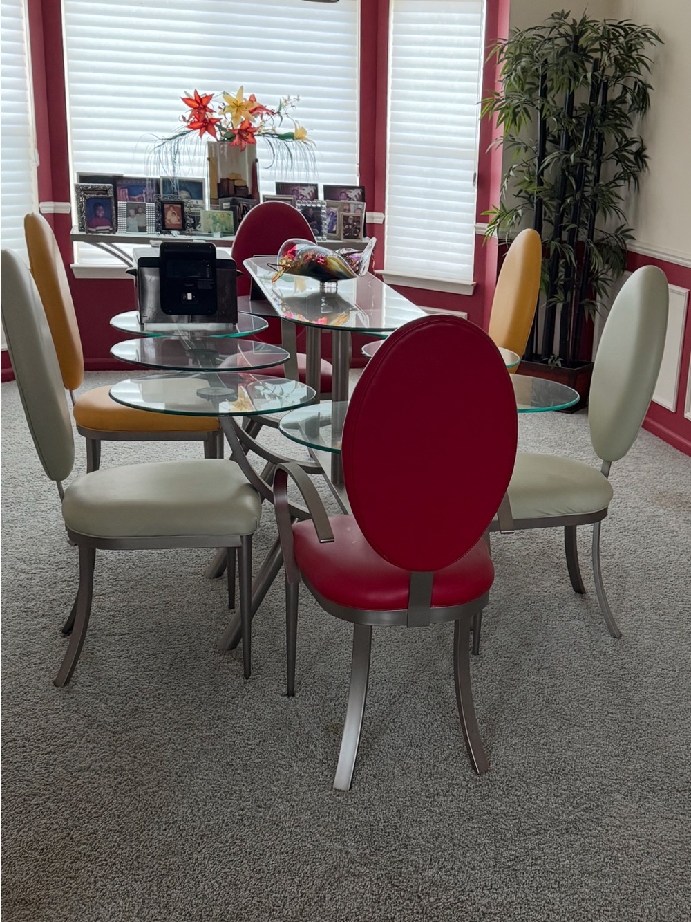 1980s Circle of life dining table with multicolored chairs by DIA